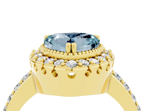 Yellow gold Heart Cut Diamond Halo Ring with Pavé Band and Prong Setting_4