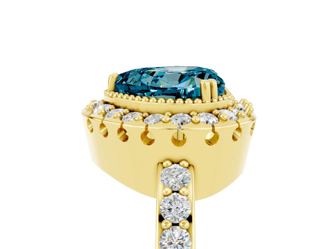 Yellow gold Heart Cut Diamond Halo Ring with Pavé Band and Prong Setting_5
