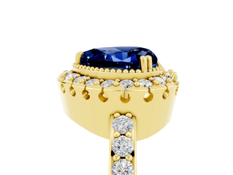 Yellow gold Heart Cut Diamond Halo Ring with Pavé Band and Prong Setting_5