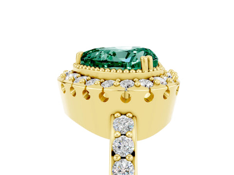 Yellow gold Heart Cut Diamond Halo Ring with Pavé Band and Prong Setting_5