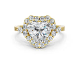 Yellow gold Heart Cut Diamond Halo Ring with Pear Side Stones and Prong Setting_74