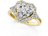 Yellow gold Heart Cut Diamond Halo Ring with Pear Side Stones and Prong Setting_75