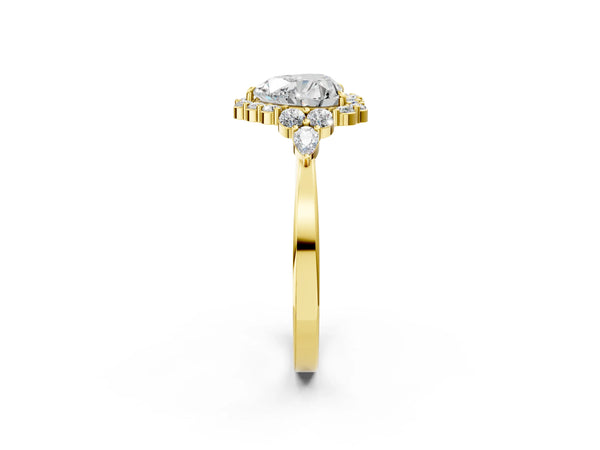 Yellow Gold Heart-Shaped Halo Engagement Ring Setting with Pear Accents