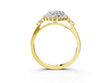 Yellow gold Heart Cut Diamond Halo Ring with Pear Side Stones and Prong Setting_77