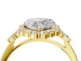 Yellow gold Heart Cut Diamond Halo Ring with Pear Side Stones and Prong Setting_78