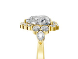 Yellow gold Heart Cut Diamond Halo Ring with Pear Side Stones and Prong Setting_79