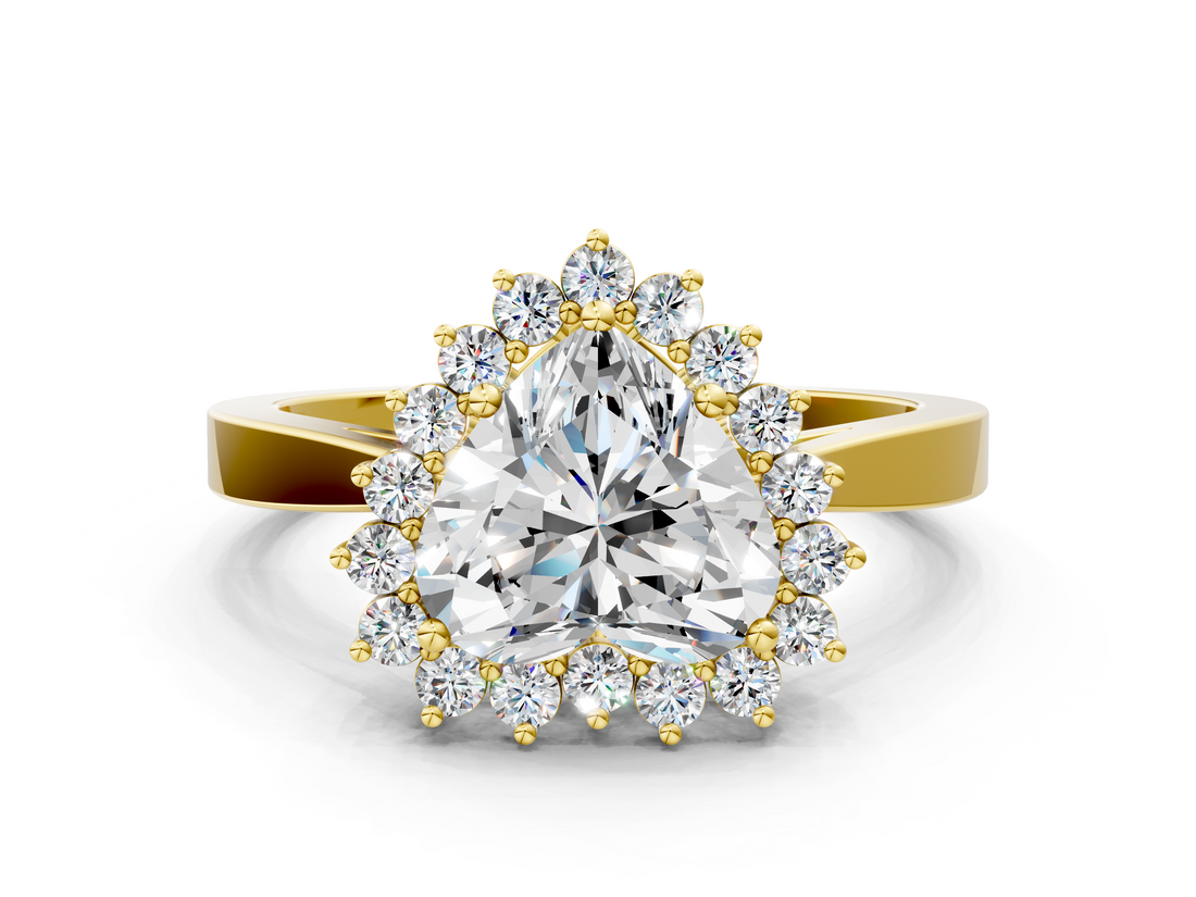 Yellow gold Heart Cut Diamond Halo Ring with Round Brilliant Halo and Solitaire Band_89