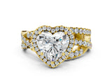Yellow gold Heart Cut Diamond Halo Ring with Round Split Shank and Prong Setting_36