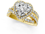 Yellow gold Heart Cut Diamond Halo Ring with Round Split Shank and Prong Setting_37