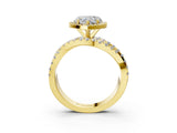 Yellow gold Heart Cut Diamond Halo Ring with Round Split Shank and Prong Setting_39