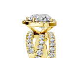 Yellow gold Heart Cut Diamond Halo Ring with Round Split Shank and Prong Setting_41