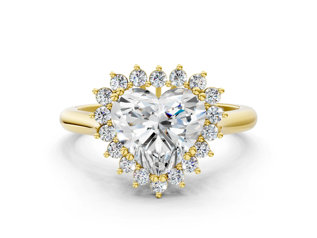 Yellow gold Heart Cut Diamond Halo Ring with Solitaire Band and Prong Setting_69