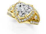Yellow gold Heart Cut Diamond Halo Ring with Split Shank and Bezel Accents and Four-Prong Setting_14