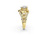 Yellow gold Heart Cut Diamond Halo Ring with Split Shank and Bezel Accents and Four-Prong Setting_15