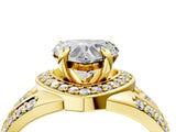 Yellow gold Heart Cut Diamond Halo Ring with Split Shank and Bezel Accents and Four-Prong Setting_17