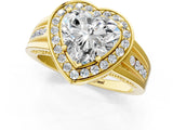 Yellow gold Heart Cut Diamond Halo Ring with Split Shank and Bezel Accents and Prong Setting_11