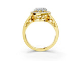 Yellow gold Heart Cut Diamond Halo Ring with Split Shank and Bezel Accents and Prong Setting_13