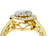 Yellow gold Heart Cut Diamond Halo Ring with Split Shank and Bezel Accents and Prong Setting_14