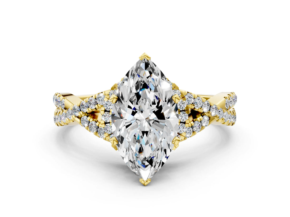 Yellow gold Heart Cut Diamond  Halo Twist Band Solitaire Prong Setting Ring_42