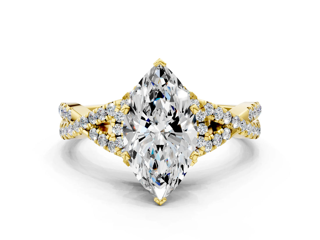 Yellow gold Heart Cut Diamond  Halo Twist Band Solitaire Prong Setting Ring_92