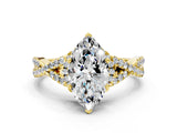 Yellow gold Heart Cut Diamond  Halo Twist Band Solitaire Prong Setting Ring_92