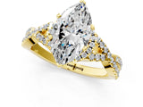 Yellow gold Heart Cut Diamond  Halo Twist Band Solitaire Prong Setting Ring_93