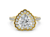 Yellow gold Heart Cut Diamond Milgrain Floral Halo Engagement Ring with Pavé Band_21