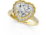 Yellow gold Heart Cut Diamond Milgrain Floral Halo Engagement Ring with Pavé Band_22