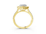 Yellow gold Heart Cut Diamond Milgrain Floral Halo Engagement Ring with Pavé Band_24