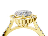 Yellow gold Heart Cut Diamond Milgrain Floral Halo Engagement Ring with Pavé Band_25