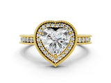 Yellow gold Heart Cut Diamond Milgrain Halo Engagement Ring with Round Pavé Band and Prong Setting_24