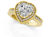 Yellow gold Heart Cut Diamond Milgrain Halo Engagement Ring with Round Pavé Band and Prong Setting_25
