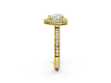 Yellow gold Heart Cut Diamond Milgrain Halo Engagement Ring with Round Pavé Band and Prong Setting_26