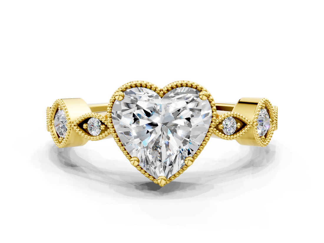 Yellow gold Heart Cut Diamond Milgrain Marquise Band with Prong Setting_3