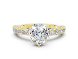 Yellow gold Heart Cut Diamond Pavé Band Solitaire Ring with Prong Setting