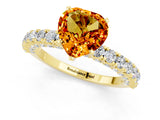 Yellow gold Heart Cut Diamond Pavé Band Solitaire Ring with Prong Setting_1