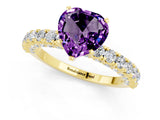 Yellow gold Heart Cut Diamond Pavé Band Solitaire Ring with Prong Setting_1