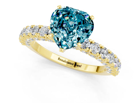 Yellow gold Heart Cut Diamond Pavé Band Solitaire Ring with Prong Setting_1