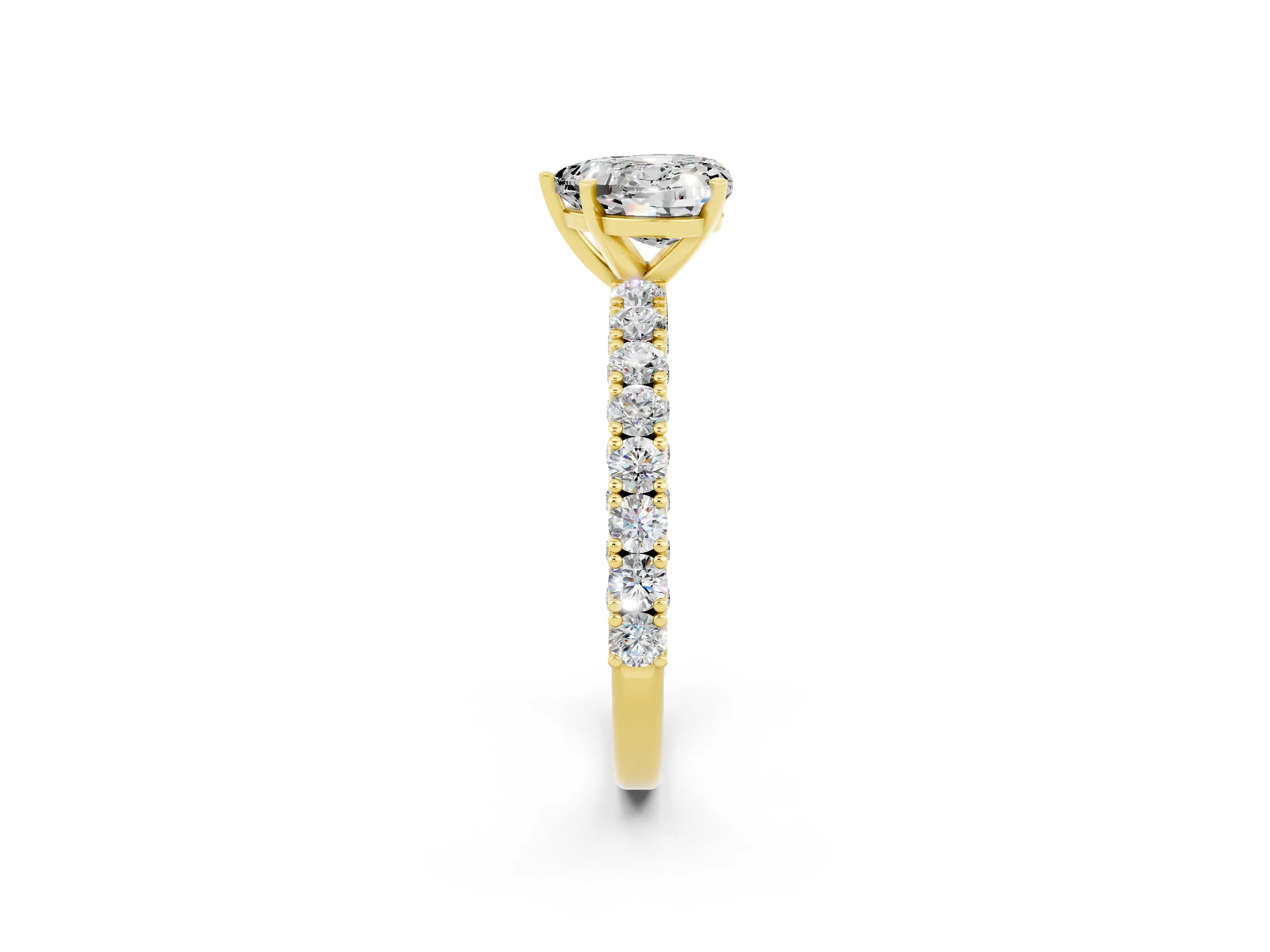 Yellow gold Heart Cut Diamond Pavé Band Solitaire Ring with Prong Setting_2