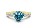 Yellow gold Heart Cut Diamond Pavé Band Solitaire Ring with Prong Setting