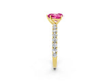 Yellow gold Heart Cut Diamond Pavé Band Solitaire Ring with Prong Setting_2