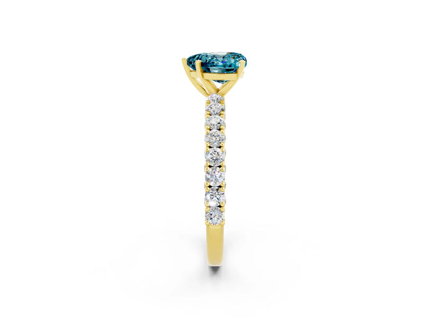 Yellow gold Heart Cut Diamond Pavé Band Solitaire Ring with Prong Setting