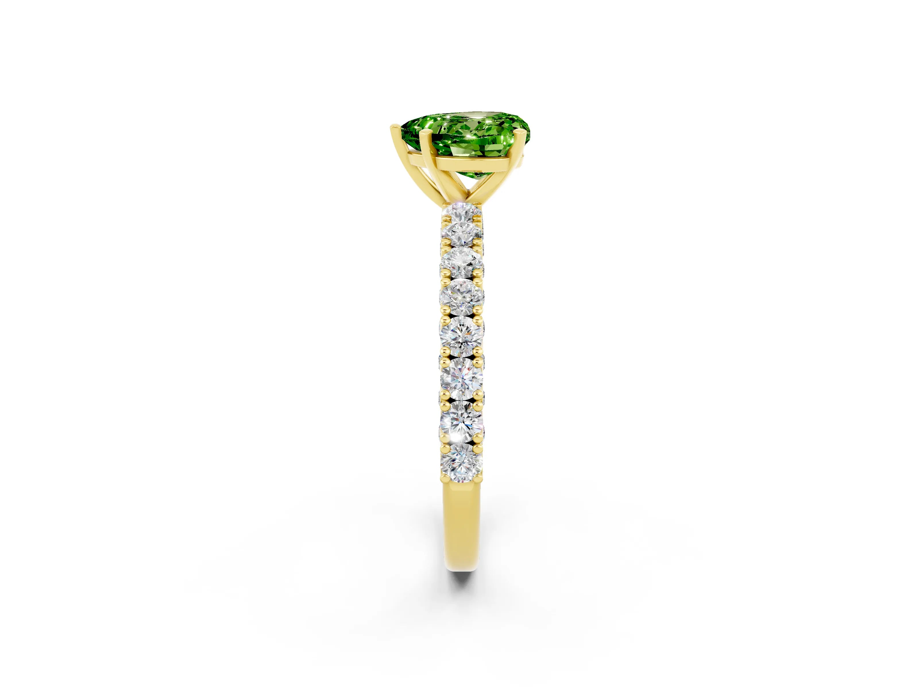 Yellow gold Heart Cut Diamond Pavé Band Solitaire Ring with Prong Setting_2