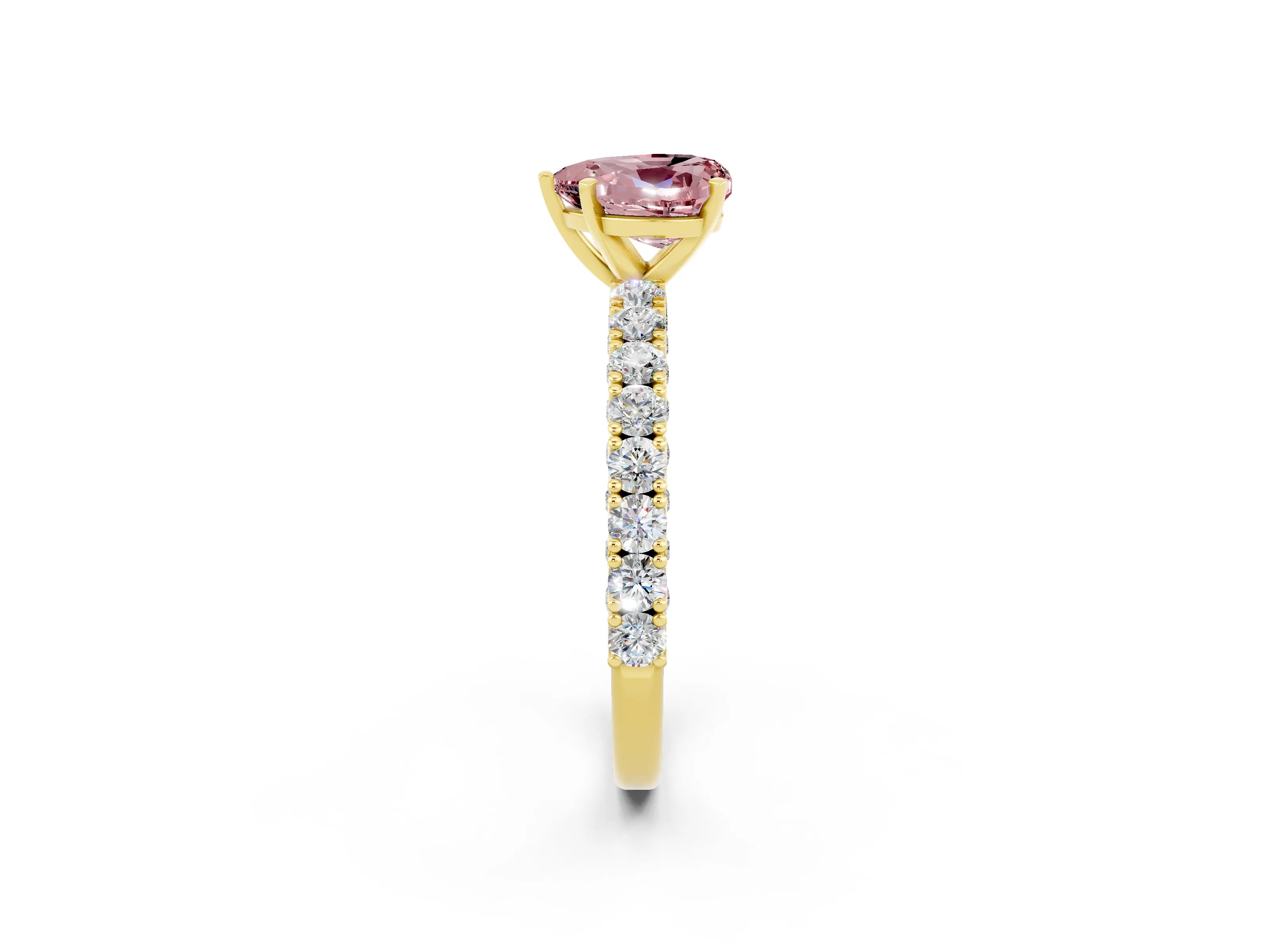 Yellow gold Heart Cut Diamond Pavé Band Solitaire Ring with Prong Setting_2