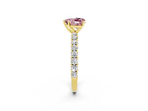 Yellow gold Heart Cut Diamond Pavé Band Solitaire Ring with Prong Setting_2