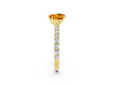 Yellow gold Heart Cut Diamond Pavé Band Solitaire Ring with Prong Setting_2