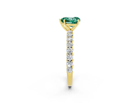 Yellow gold Heart Cut Diamond Pavé Band Solitaire Ring with Prong Setting_2