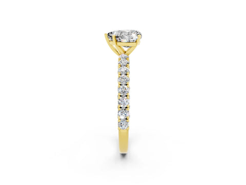 Yellow gold Heart Cut Diamond Pavé Band Solitaire Ring with Prong Setting_2