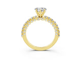 Yellow gold Heart Cut Diamond Pavé Band Solitaire Ring with Prong Setting_3