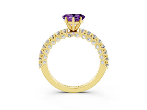 Yellow gold Heart Cut Diamond Pavé Band Solitaire Ring with Prong Setting_3